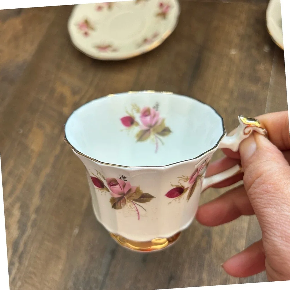 Elizabethan Taylor & Kent Fine Bone China Tea Cup Saucer Pink Rose Gold Trim